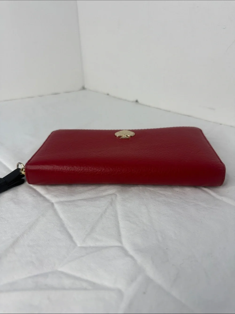 kate spade Red Pebbled Leather Zip Wallet with Gold Spade Accent